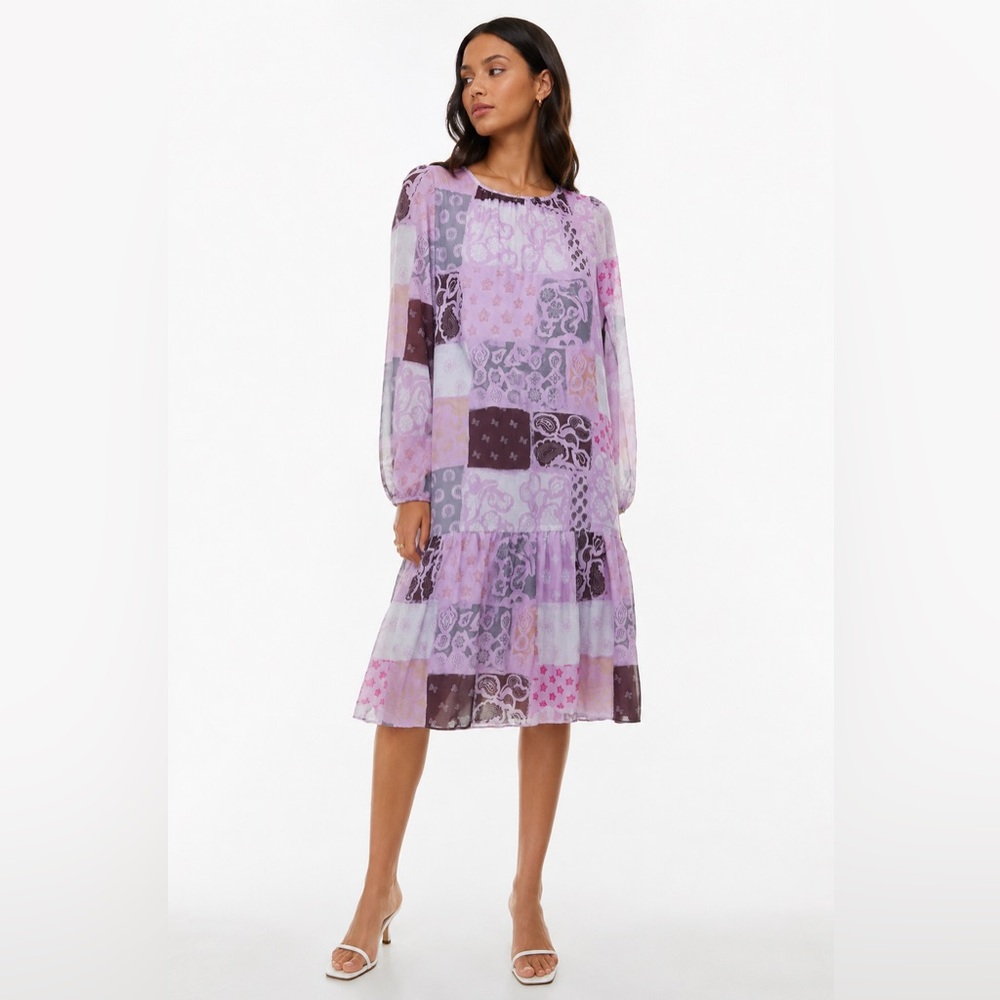 Wilfred Aritzia Miriam Midi Dress Poetic Pink Patchwork Chiffon XXS NWT